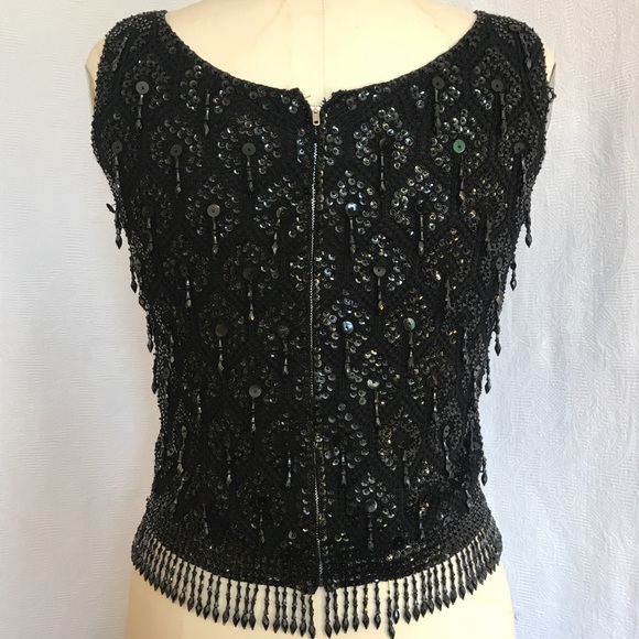 Vintage 50’s/60’s black beaded sleeveless sweater - Picture 2 of 8